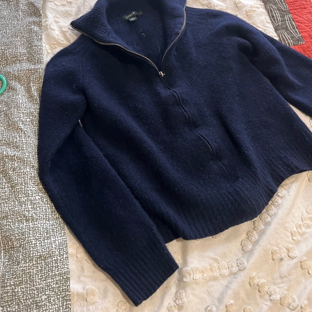 J. Crew Vintage 100% lambs wool cowl neck zip up - Picture 3 of 9